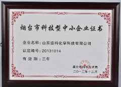 烟台市科技型中小企业证书